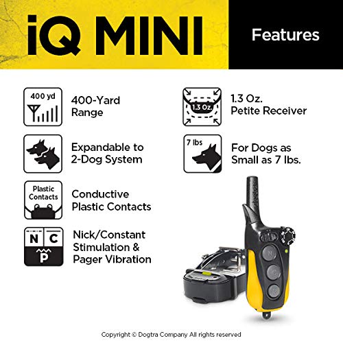 Dogtra Iq Mini 2-Dogs Remote Dog Training System For Smaller Dogs - 400 Yard Range Collar, Rechargeable Remote Trainer, Waterpro