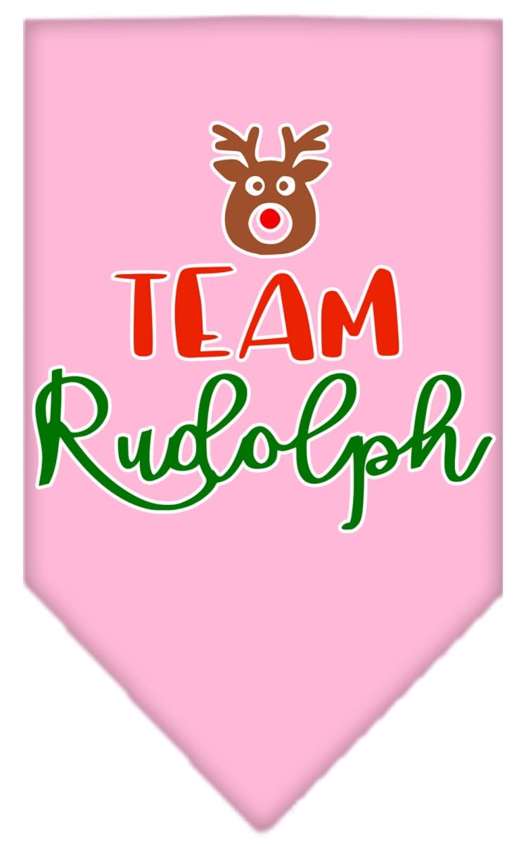 Christmas Pet and Dog Bandana Screen Printed, &quot;Team Rudolph&quot; Light Pink Large