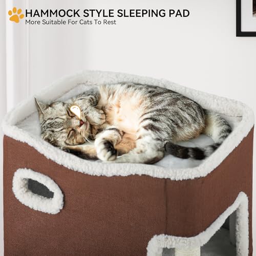 YIATHOME 2-Tier Cat House, Cat Beds for Indoor Cats, Small Cat Condo with Scratch Post, Hideaway Cave, Climbing Stand, Modern Ca