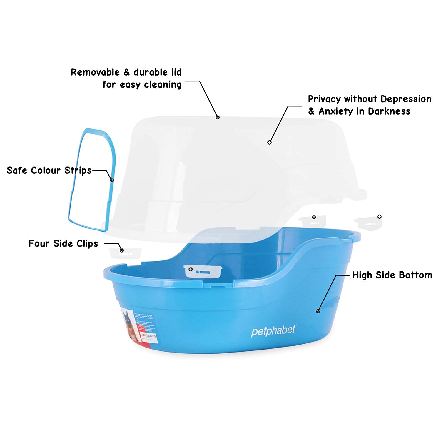 Petphabet Jumbo Hooded Cat Litter Box, Extra Large, Light Blue