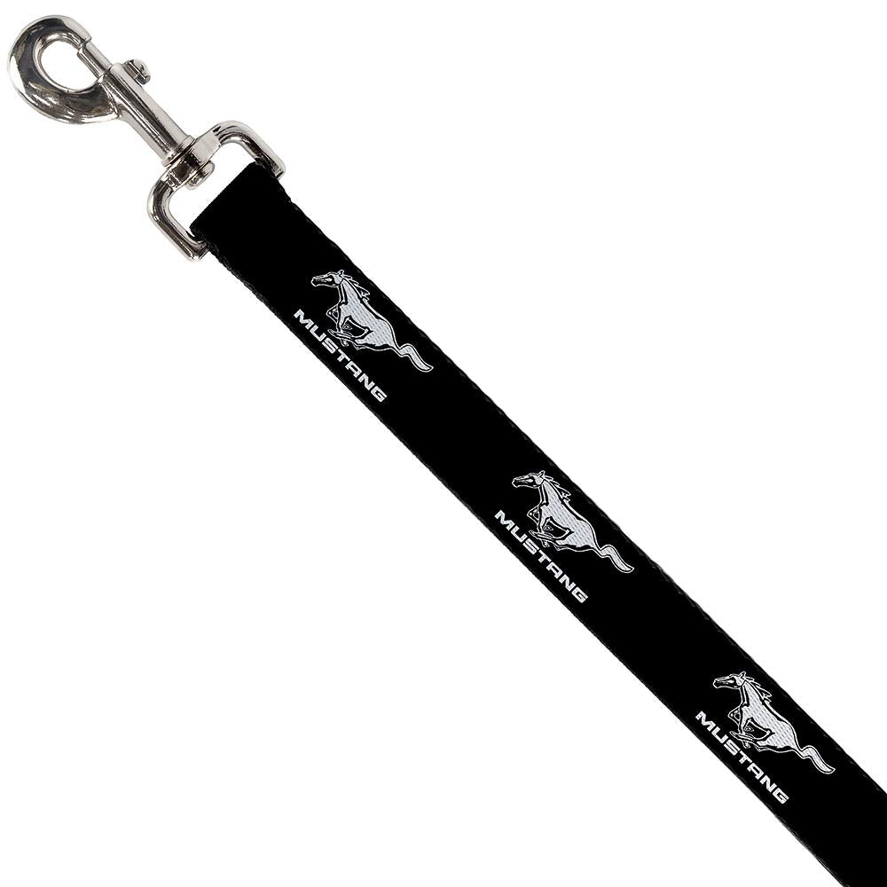 Buckle-Down Pet Leash - Ford Mustang Black/White Logo Repeat - 4 Feet Long - 1.5' Wide