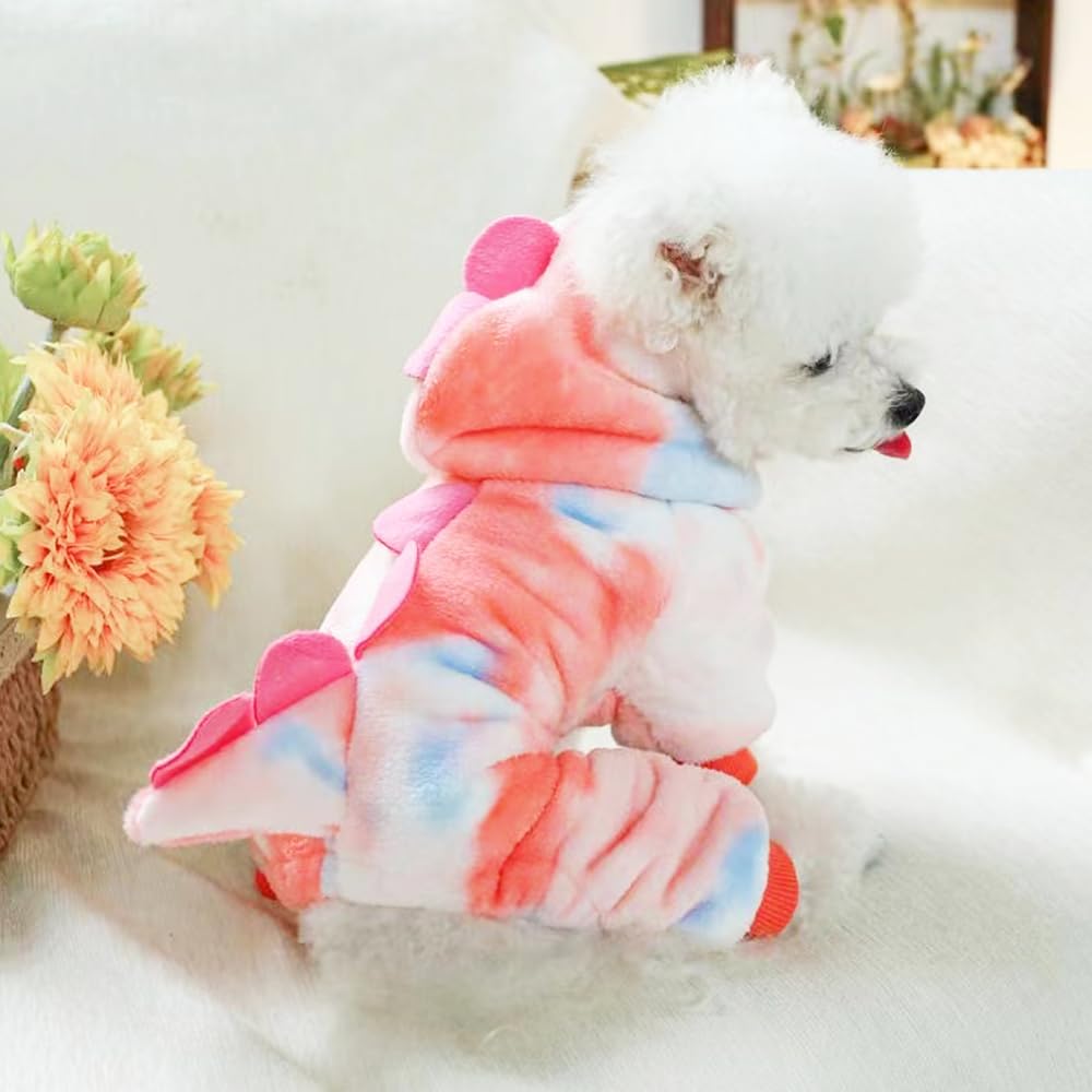 Anelekor Dinosaur Dog Clothes For Small Puppy Girl, Boy: Fleece Winter Puppy Coat With Leash Ring, Cat Costume For Cold Weather,
