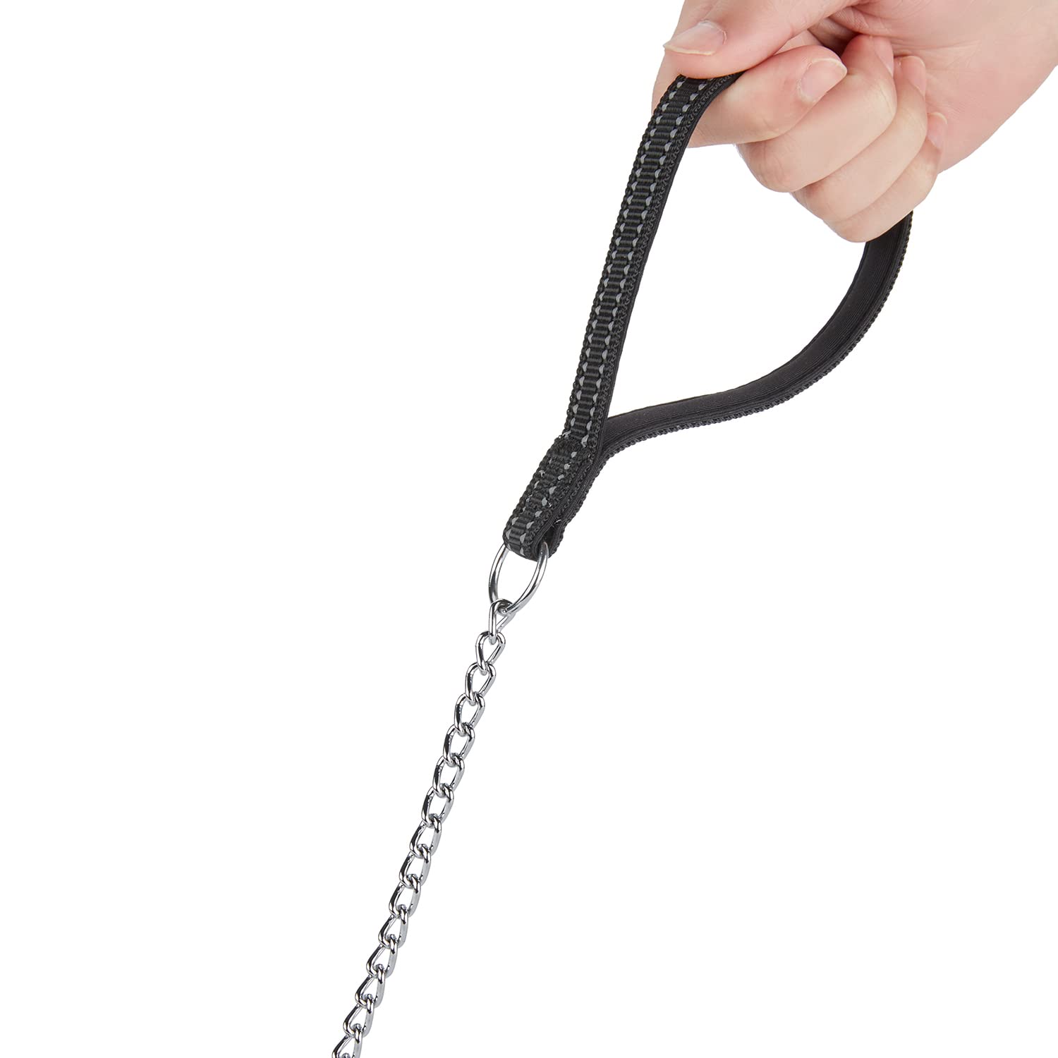 Petiry Chew Proof Metal Chain Leash,Nylon Handle With Soft Neoprene Padding And Reflective Stripe For Medium Dogs.(M, Black Hand
