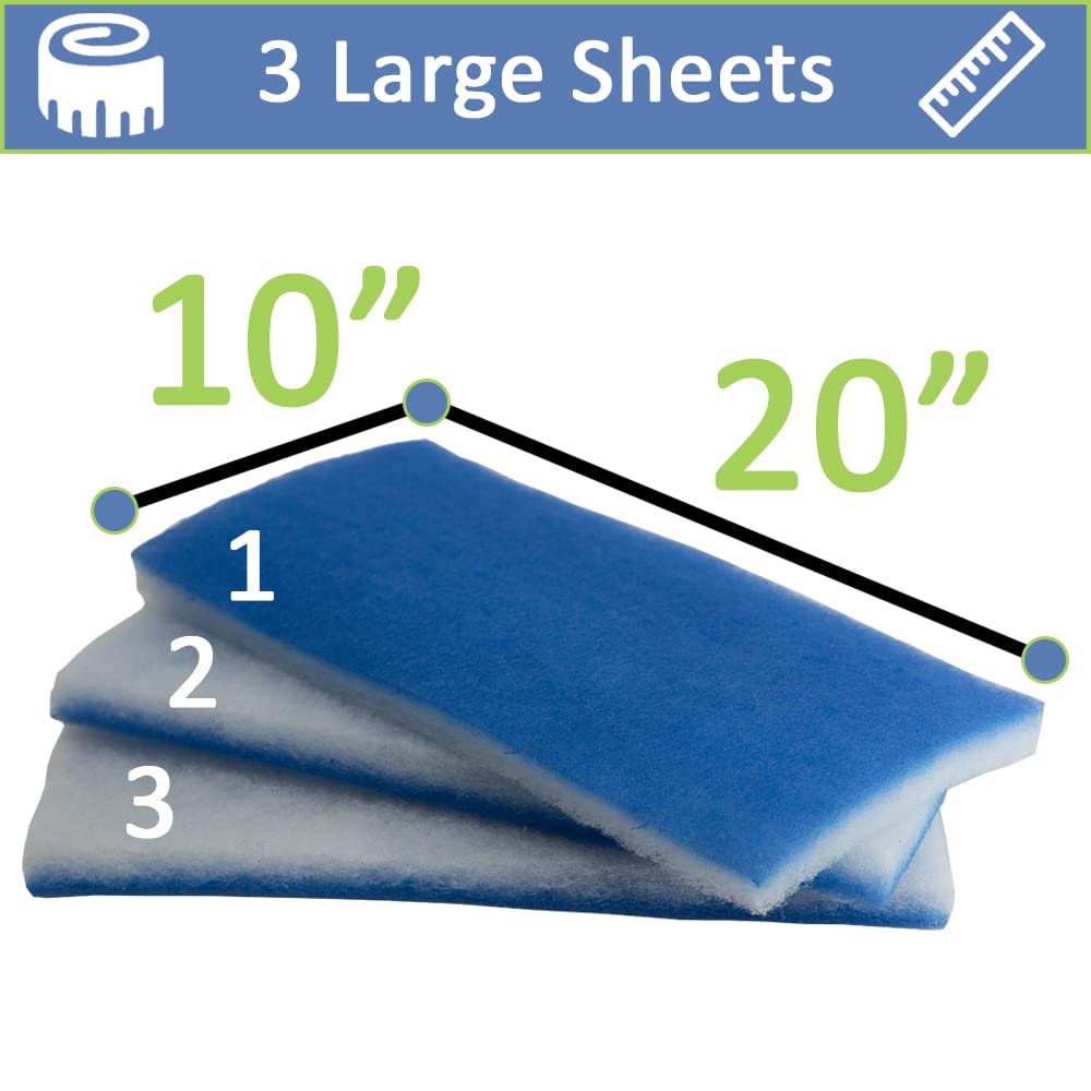 Intank Worlds Best Premium 2 Inch Thick Aquarium Pond Filter Floss | Value Pack (3 Large Pads) 600 Sqin | Double Bonded Poly Filter Pads | Easy Cut To Fit | Clean Clear Water
