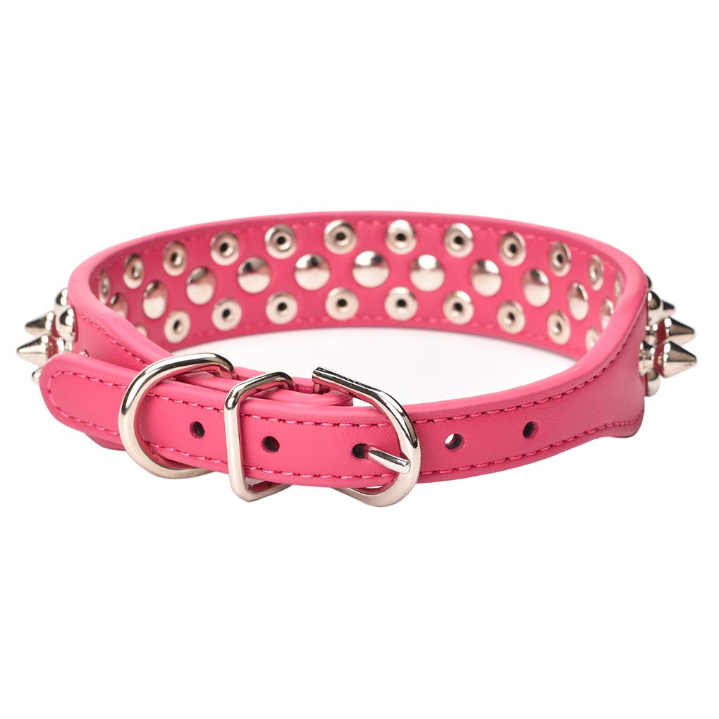 Aolove Mushrooms Spiked Rivet Studded Adjustable Microfiber Leather Pet Collars For Cats Puppy Dogs (10.6'-13' Neck, Rose Red)