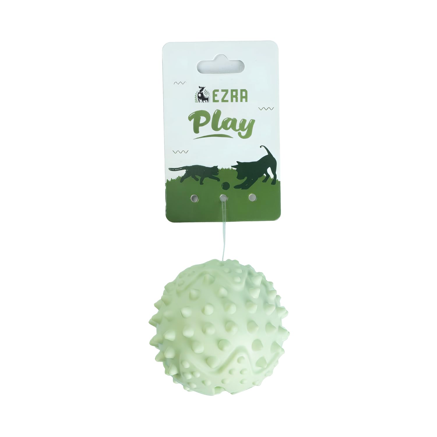 EZRA Play Round Spiky Ball Dog Toy  Green, Durable NonToxic Rubber Chew Ball | Interactive Fetch, Bounce & Dental Health Toy f