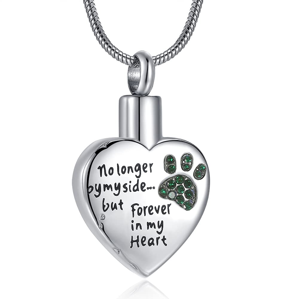 Rimzviux Pet Cremation Jewelry For Ashes Waterproof Dog Cat Urn Pet Memorial Gifts Ashes Necklace No Longer By My Side Forever In My Heart (Jade Green Paw)