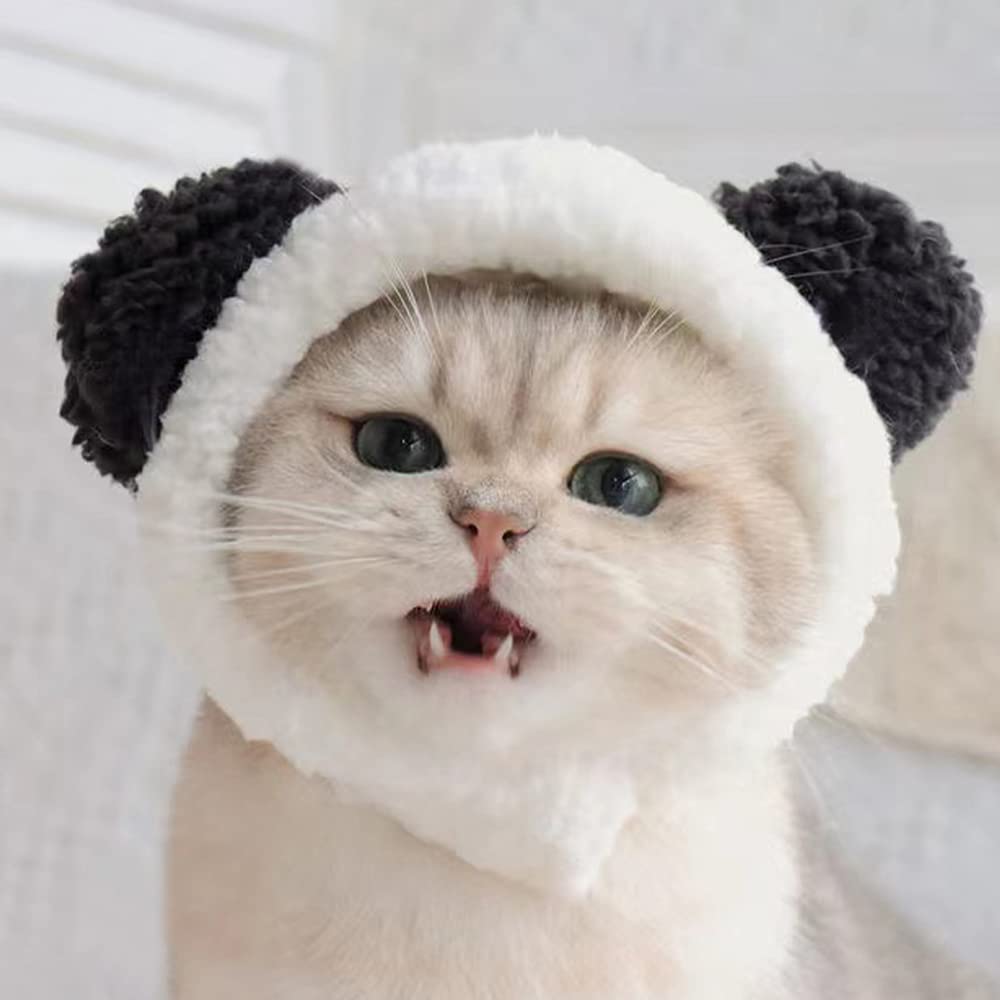 Joicee Cute Cat Costume Warm Bear Hat For Cat Adjustable Soft Small Pet Headwear Bear Hat For Cat Puppy Dog (Black&White)