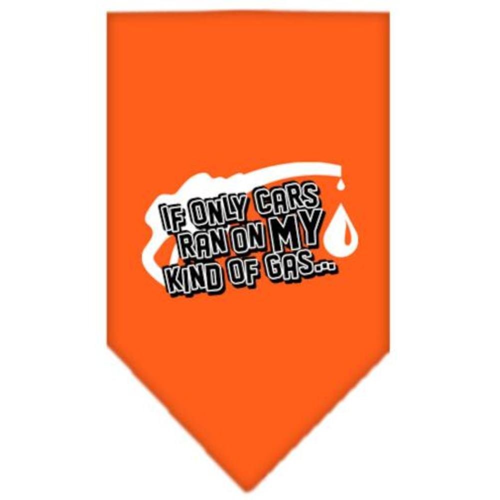 Pet and Dog Bandana Screen Printed, &quot;If Only Cars Ran On My Kind Of Gas&quot; Orange Small