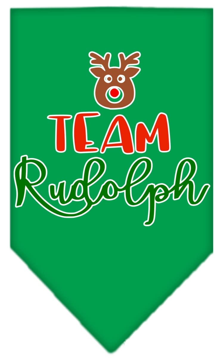 Christmas Pet and Dog Bandana Screen Printed, &quot;Team Rudolph&quot; Emerald Green Large
