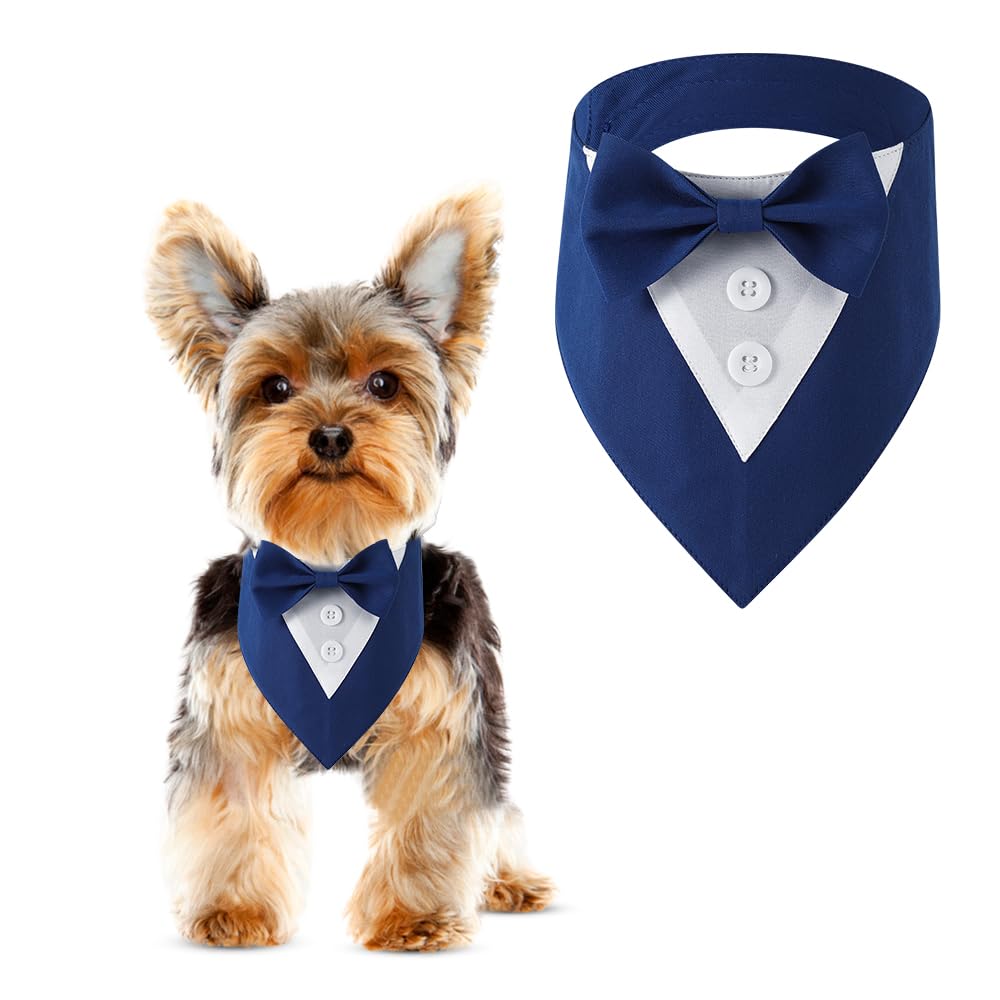Dogtact Tuxedo Bandana, Adjustable Pet Collar With Bow For Small, Medium And Large Dogs, Formal Wedding Clothing, Birthday Gifts