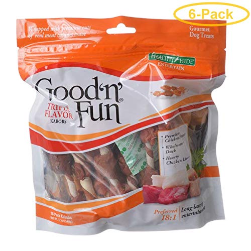 Healthy Hide Good 'N' Fun Triple-Flavor Kabobs - Chicken Breast, Duck & Chicken Liver 18 Pack - Pack Of 6