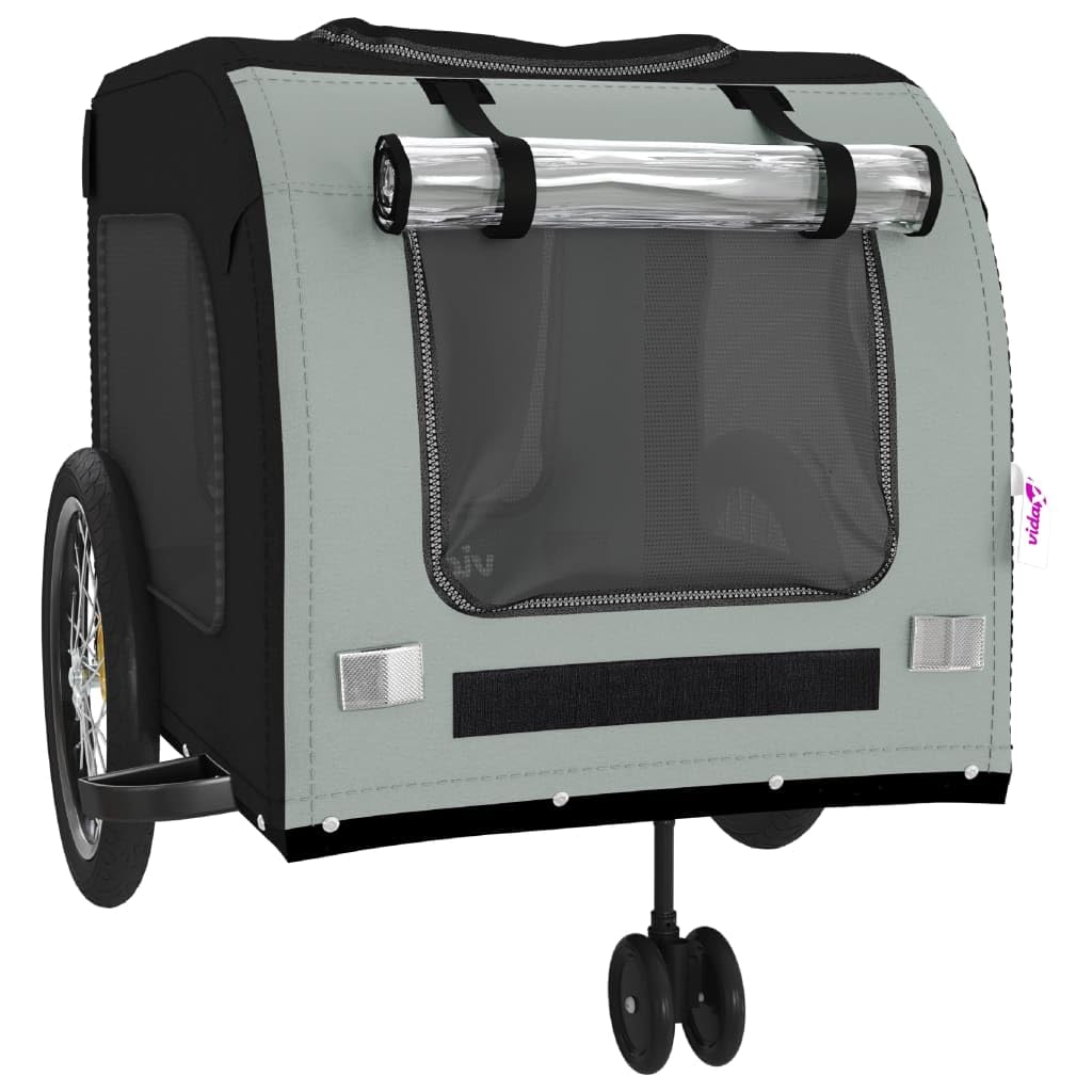 Vidaxl Pet Bike Trailer In Black And Gray, Durable Iron And Oxford Fabric Construction, Comfortable, Safety Features, Convenient Access, Versatile For Multi-Use, Ideal For Small Dogs
