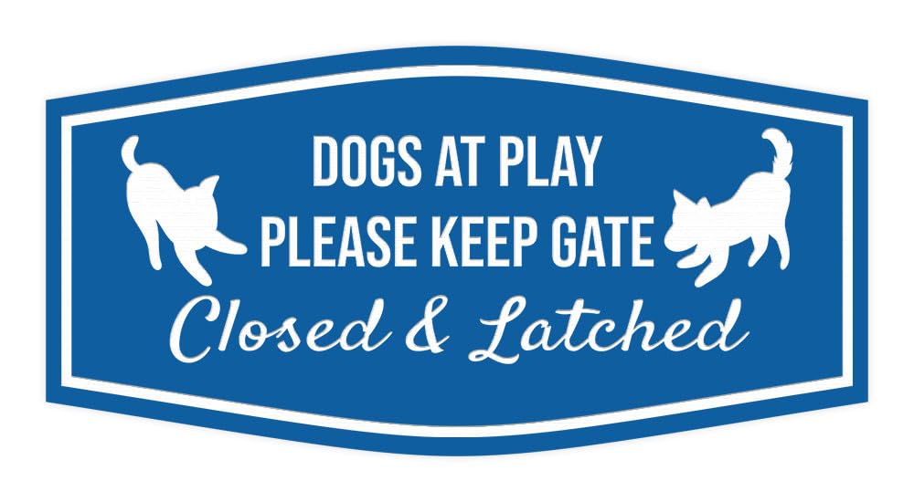 Motto Lita Fancy Paws, Dogs At Play Please Keep Gate Closed & Latched Sign (Blue) - Large