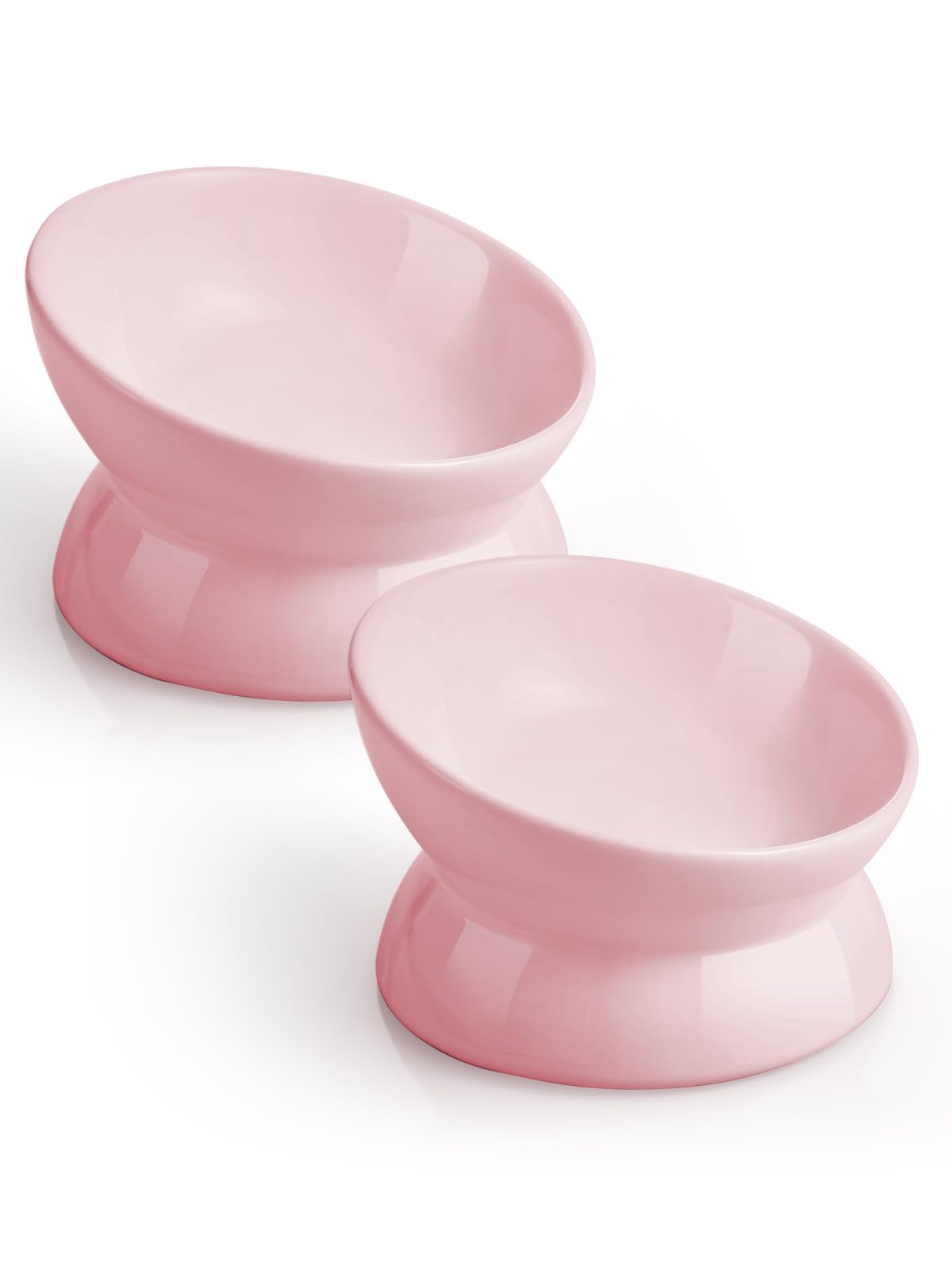 Loejan Elevated Cat Food Bowl, 5 Oz Ceramic Raised And Tilted Water Bowl, Anti Vomiting And Protect Pets' Spines Dishes For Small Dog, Fat Faced Cat, Kitten (Pink, 2 Pack)