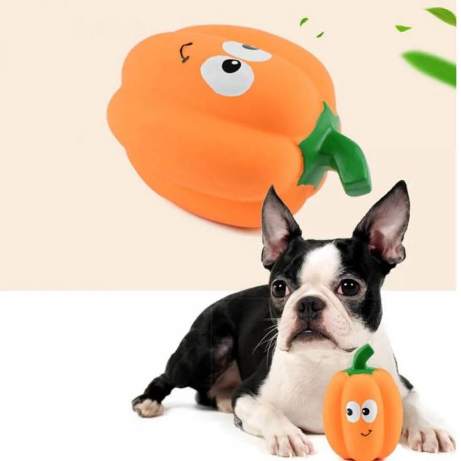 Dog Trust Pumpkin Shaped Squeaky Toy for Dogs, Cats, Medium Size
