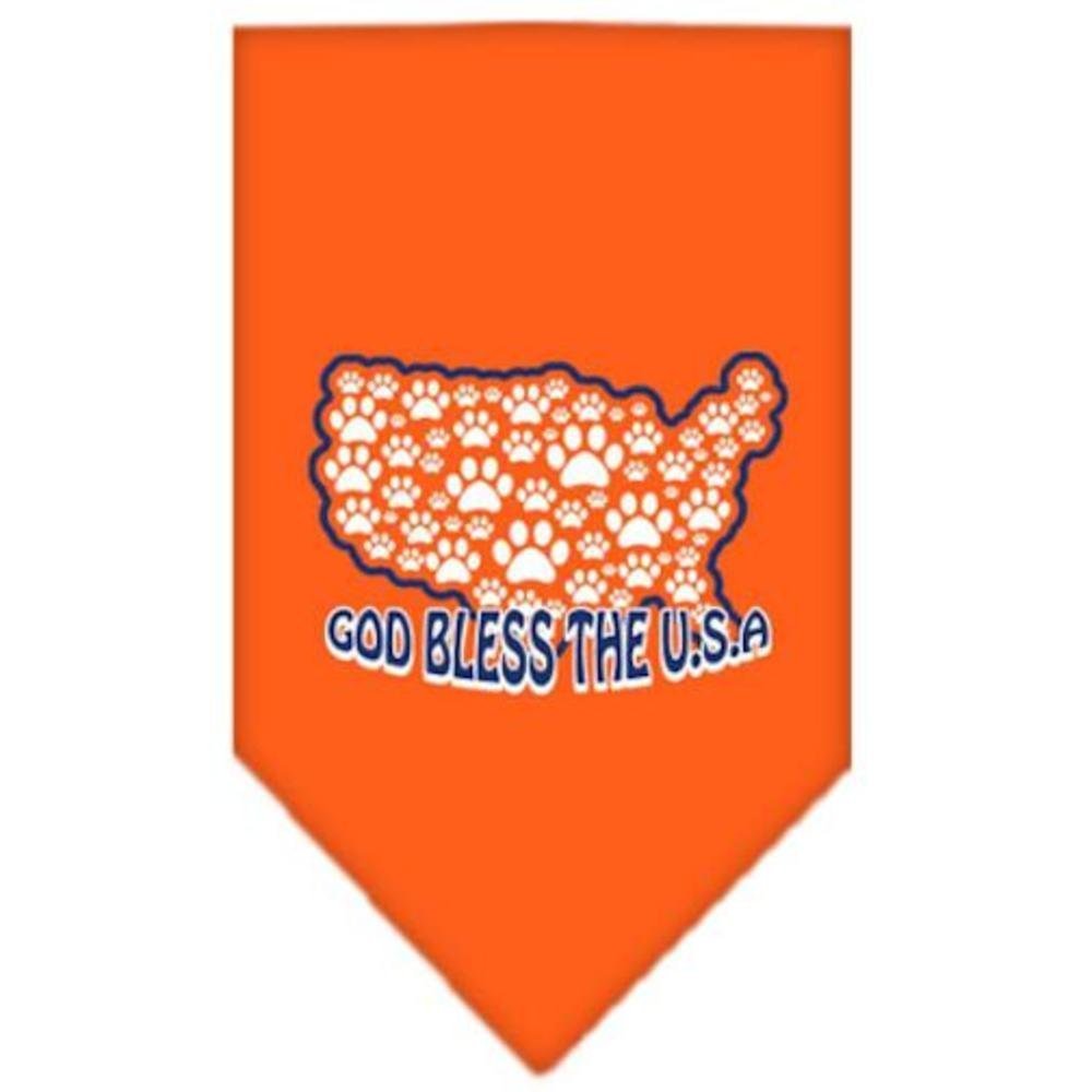 Pet and Dog Bandana Screen Printed, &quot;God Bless The USA&quot; Orange Large