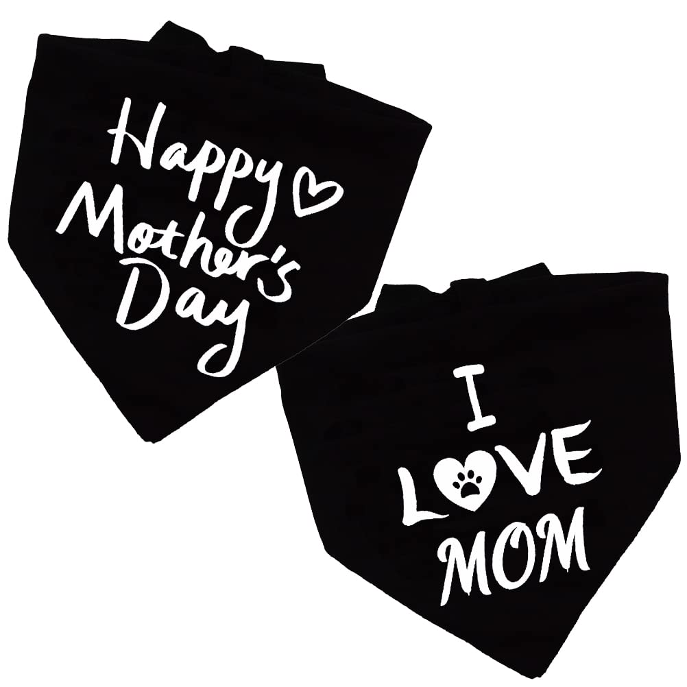 2 Pack Mother? Day Dog Bandana I Love Mom Dog Triangle Bibs Happy Mothers Day Pet Scarf Accessories Black