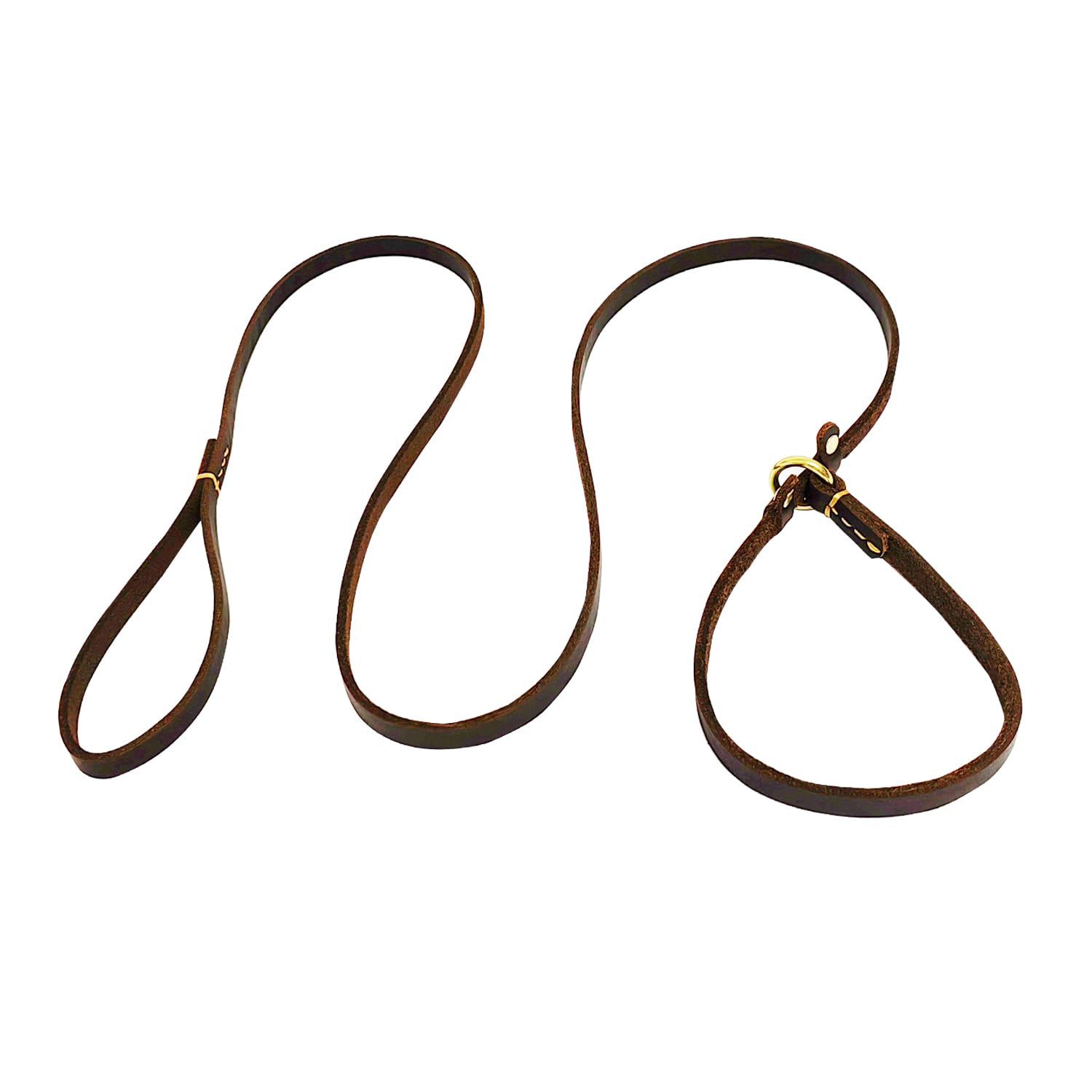 Lwbmg 5.6Ft Leather Dog Leash, Real Leather Slip Lead For Medium Large Dogs, Adjustable Heavy Duty Pet Training Leash Brown