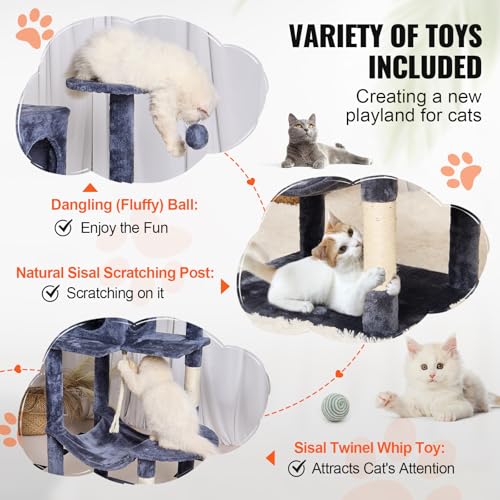 VEVOR Cat Tree 56.2 Cat Tower with Cat Condo Sisal Scratching Post Dark Grey