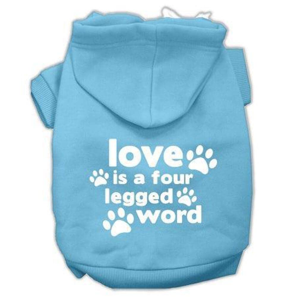 Pet Dog & Cat Hoodie Screen Printed, 'Love Is A Four Legged Word' Baby Blue Xl (14-20 Lbs.)