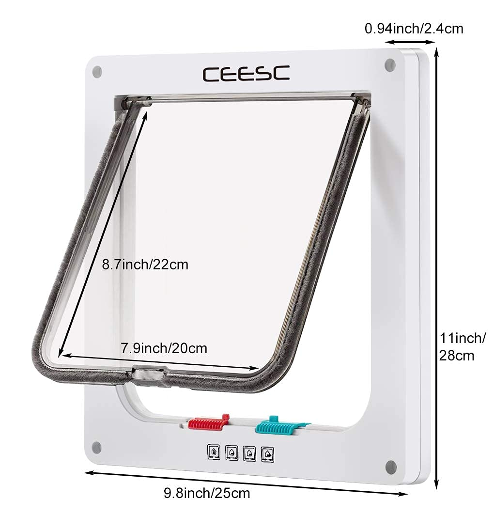 Ceesc Large Cat Door (Outer Size 11' X 9.8'), 4 Way Locking Cat Door For Windows & Sliding Glass Door, Weatherproof Cat Flap Door For Cats & Doggie With Circumference < 24.8'