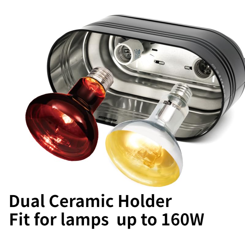 Giangarden Dual Reptile Light Fixture With 2 Different Switches, Deep Dome Reptile Heat Lamp Fixture Fit E26 Reptile Lamp, Uvb R