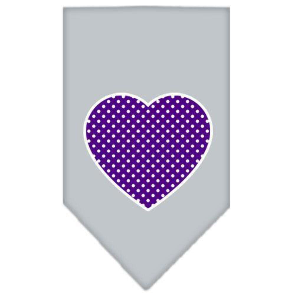 Pet and Dog Bandana Screen Printed, &quot;Purple Swiss Dot Heart&quot; Grey Small