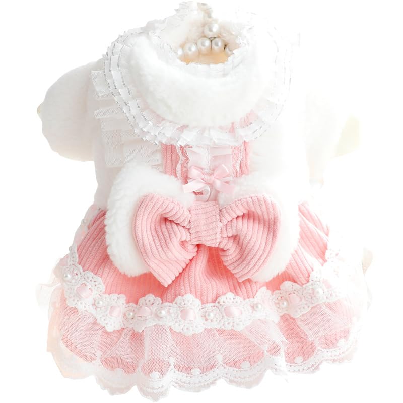 Aza Dog Princess Dresses For Small Dogs Lolita Clothes Lace Costume Bow Pet Girl Cute Coat Outfits Sunmmer Costumes (M,Pink)