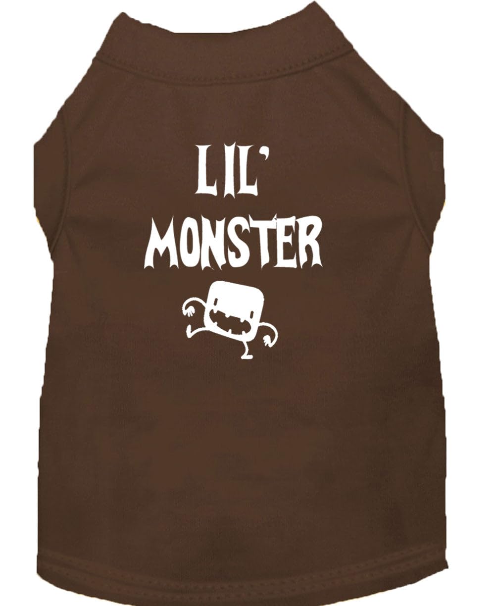 Halloween Pet Dog & Cat Shirt Screen Printed, 'Lil Monster' Brown Xl (14-20 Lbs.)