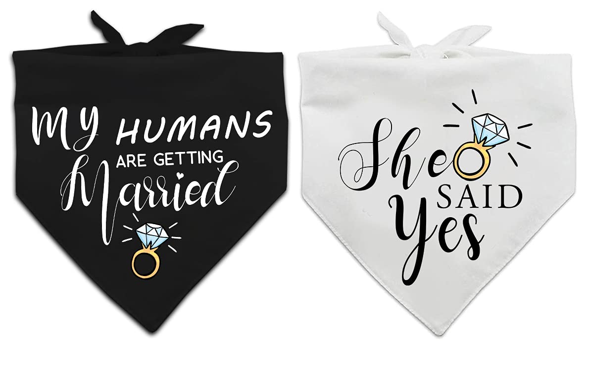 My Humans Are Getting Married She Said Yes Dog Bandana For Wedding Engagement Photos, Pet Scarf Accessories For Dog Lovers, Bridal Shower Gift, Pack Of 2
