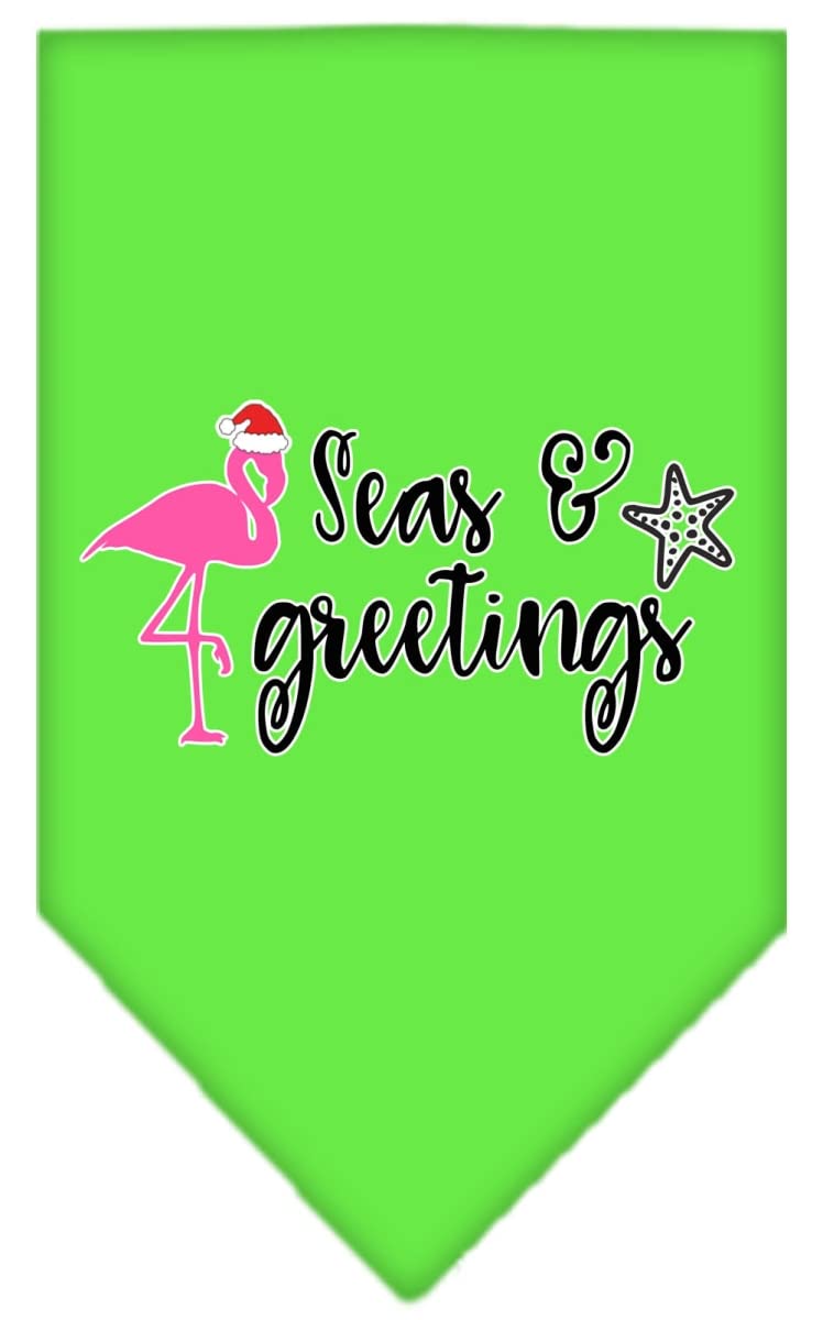 Christmas Pet and Dog Bandana Screen Printed, &quot;Seas & Greetings&quot; Lime Green Large