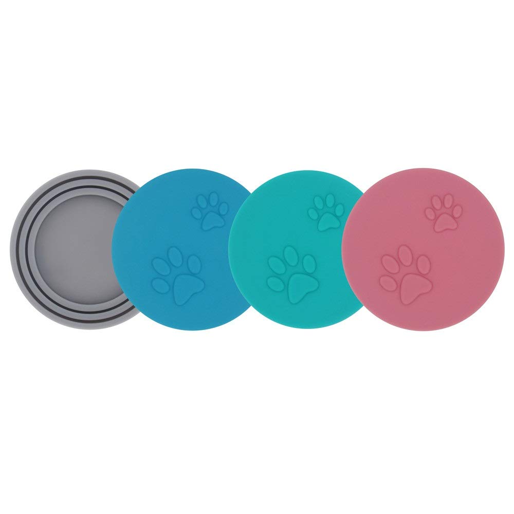 Slson 4 Pack Pet Food Can Cover Set,Universal Silicone Cat Dog Food Can Lids 1 Fit 3 Standard Size Can Tops Covers