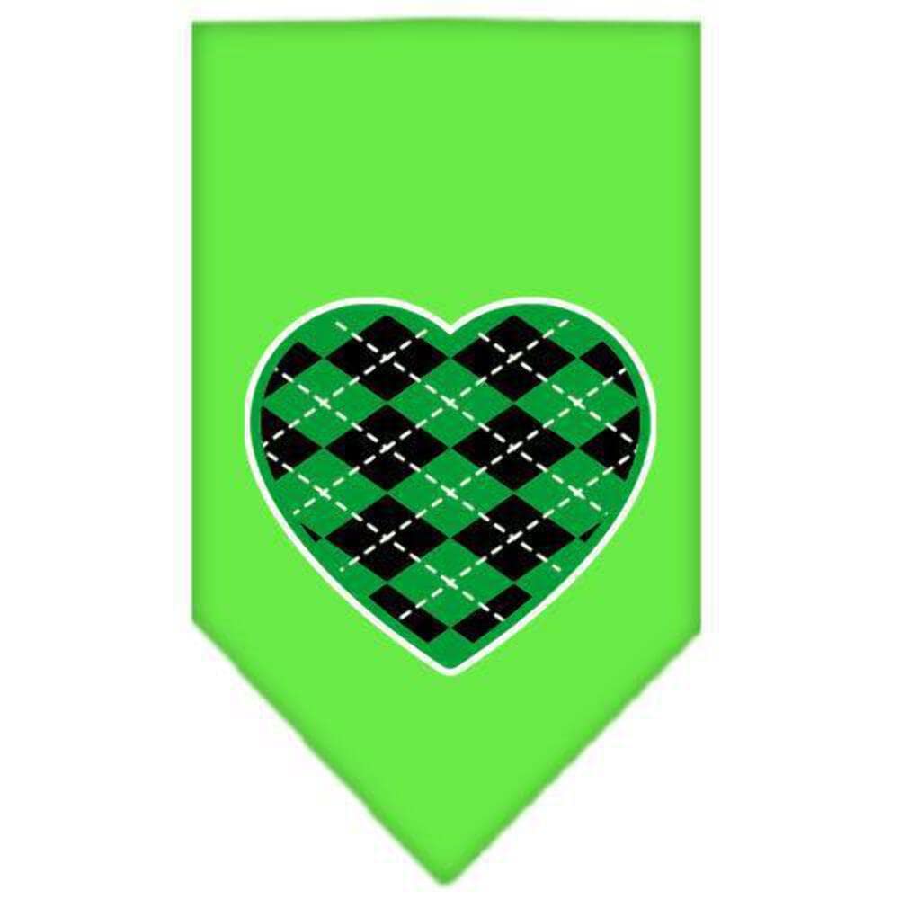 Pet and Dog Bandana Screen Printed, &quot;Green Argyle Heart&quot; Yellow Small