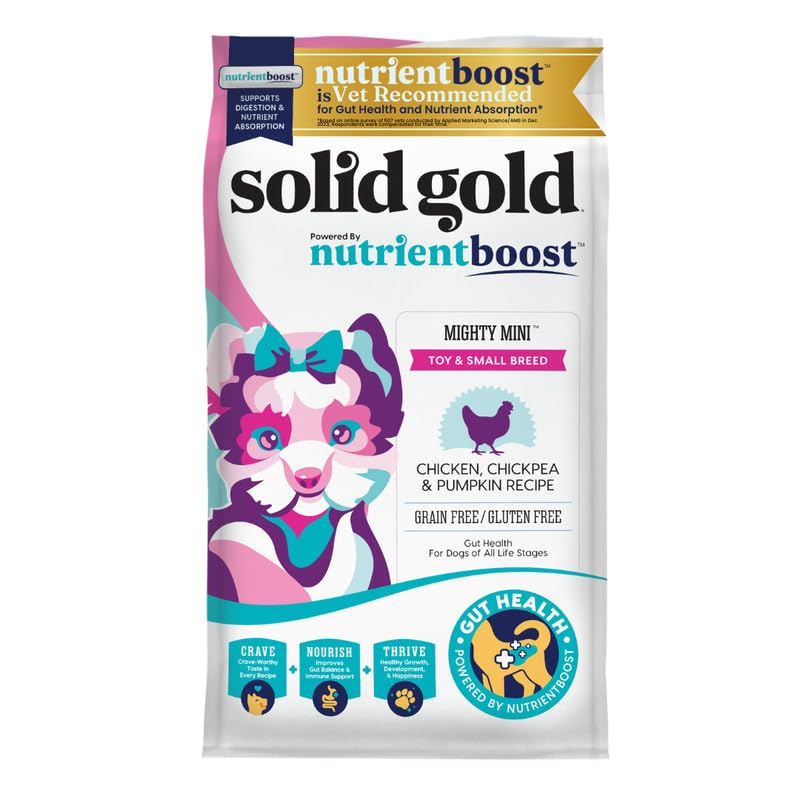 Solid Gold Toy & Small Breed Dry Dog Food Small Bites - Real Chicken, Grain Free Gluten Free, High Fiber Healthy Kibble w/Probio
