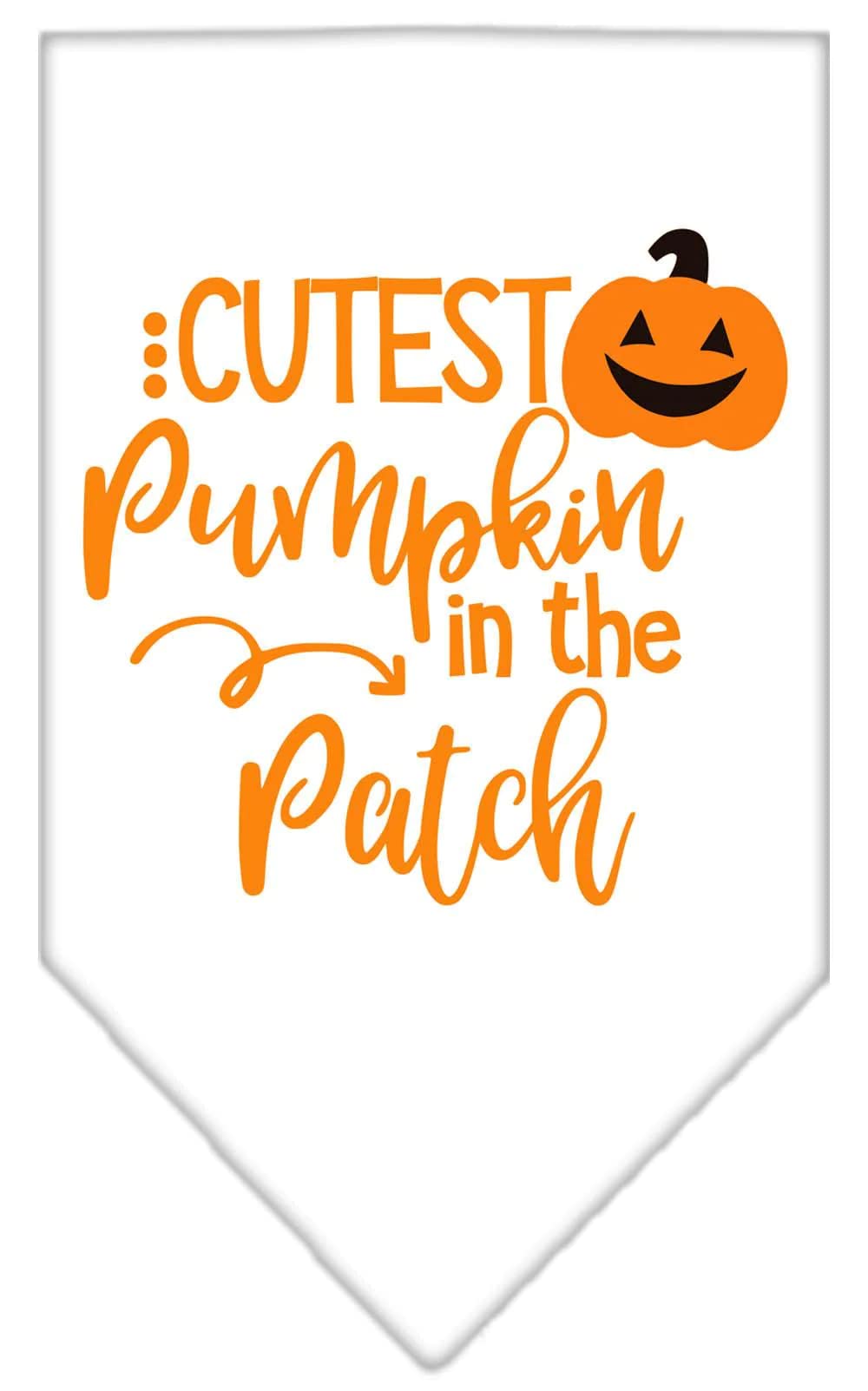 Halloween Pet and Dog Bandana Screen Printed, "Cutest Pumpkin In The Patch" White Small