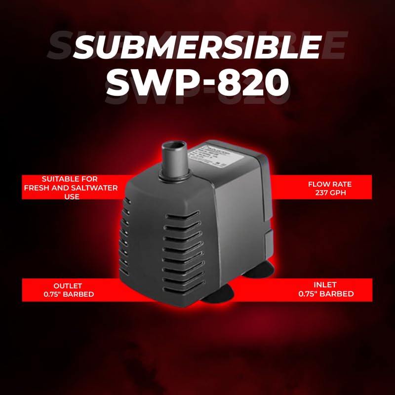 Aquatop Maxflow Submersible Aquarium Pump 237 Gph – Adjustable Flow Rate For Fish Tanks, Sumps, Statuary, And Water Features, Swp-820