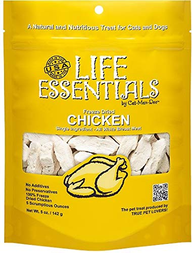 LIFE ESSENTIALS BY CAT-MAN-DOO All-Natural Freeze Dried Chicken Treats for Dogs & Cats, 5 oz. Bag, 4 Pack, Grain-Free, USA Made