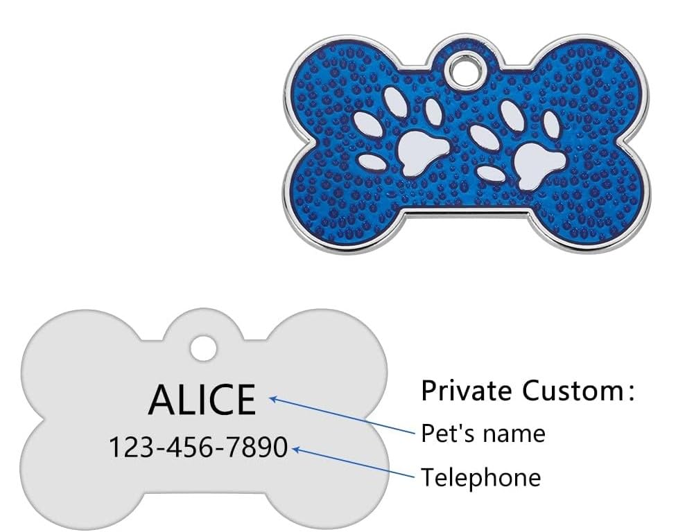 Personalized Dog/Cat Cute Paw Pet Name Tag - Cat, Kitten Id Tag (Bone-Shaped-Small: Ocean Blue)