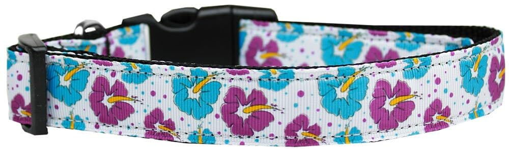 Pet Dog and Cat Nylon Collar or Leash, &quot;Blue & Purple Hibiscus Flowers&quot; XS Collar