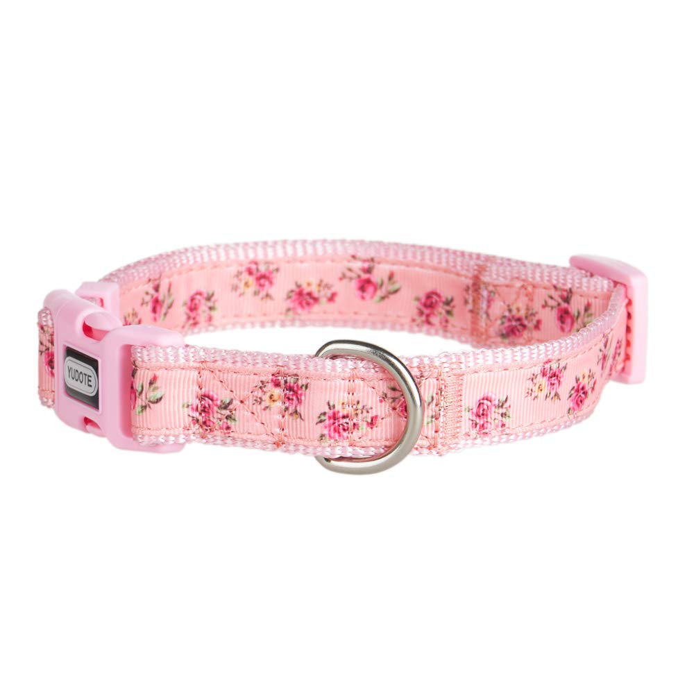 Yudote Floral Dog Collars Adjustable Nylon Collar With Quick Release Buckle For Female Dogs, Pink,Large