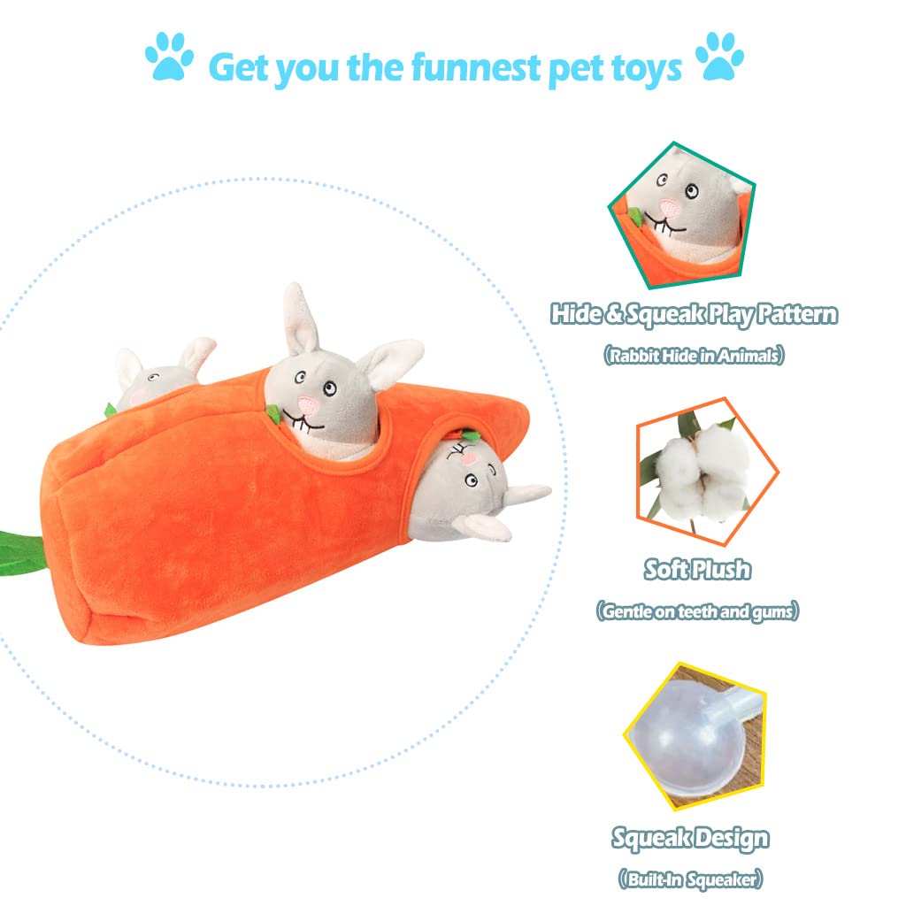 Ifoyo Plush Squeak Dog Toys, Stuffed Dog Plush Toy Easter Gift For Medium Small, Interactive Durable Dog Squeak Toy, Pets, Easter Dog Toy, Turnip Rabbit,Easter Day