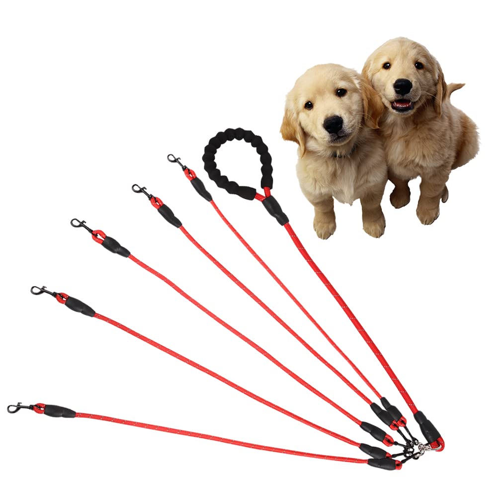 Five Dog Leash,Comfortable 5 Dog Leash With Reflective,360 Swivel No Tangle Five Dog Training Leash,For Large Medium Small Dogs 