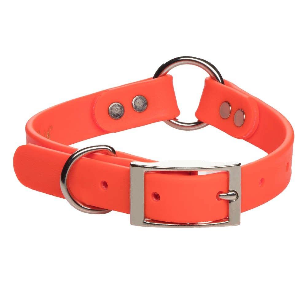 Mendota Pet Durasoft Imitation Leather Collar - Center Ring Dog Collar - Made In The Usa - Waterproof, Odor Resistant - Orange, 1 In X 16 In