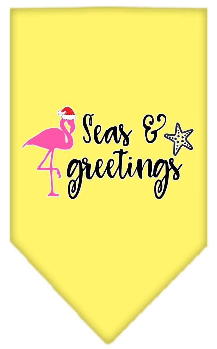 Christmas Pet and Dog Bandana Screen Printed, &quot;Seas & Greetings&quot; Yellow Large