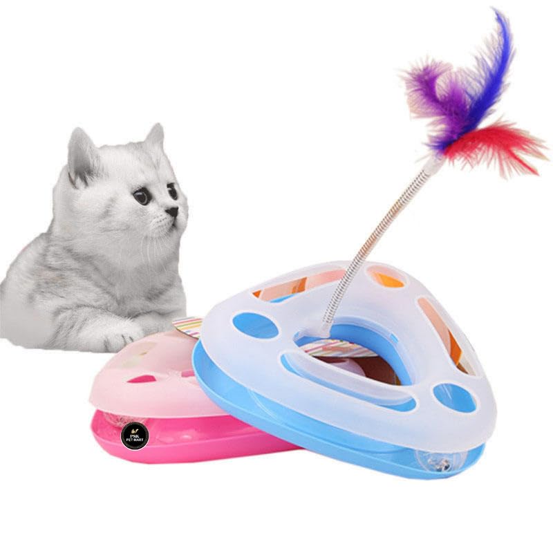 Psk Pet Mart Interactive Cat Toy With Feather & Rolling Ball | 3Layer Track Triangle Play Toy For Indoor Cats & Kittens | Fun E