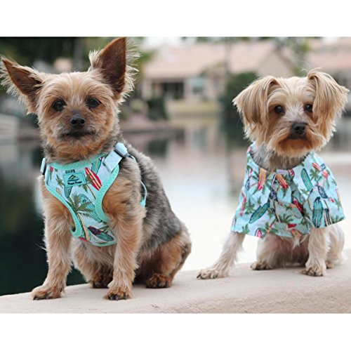 DOGGIE DESIGN Wrap and Snap Choke Free Dog Harness (Surfboards and Palms, S)