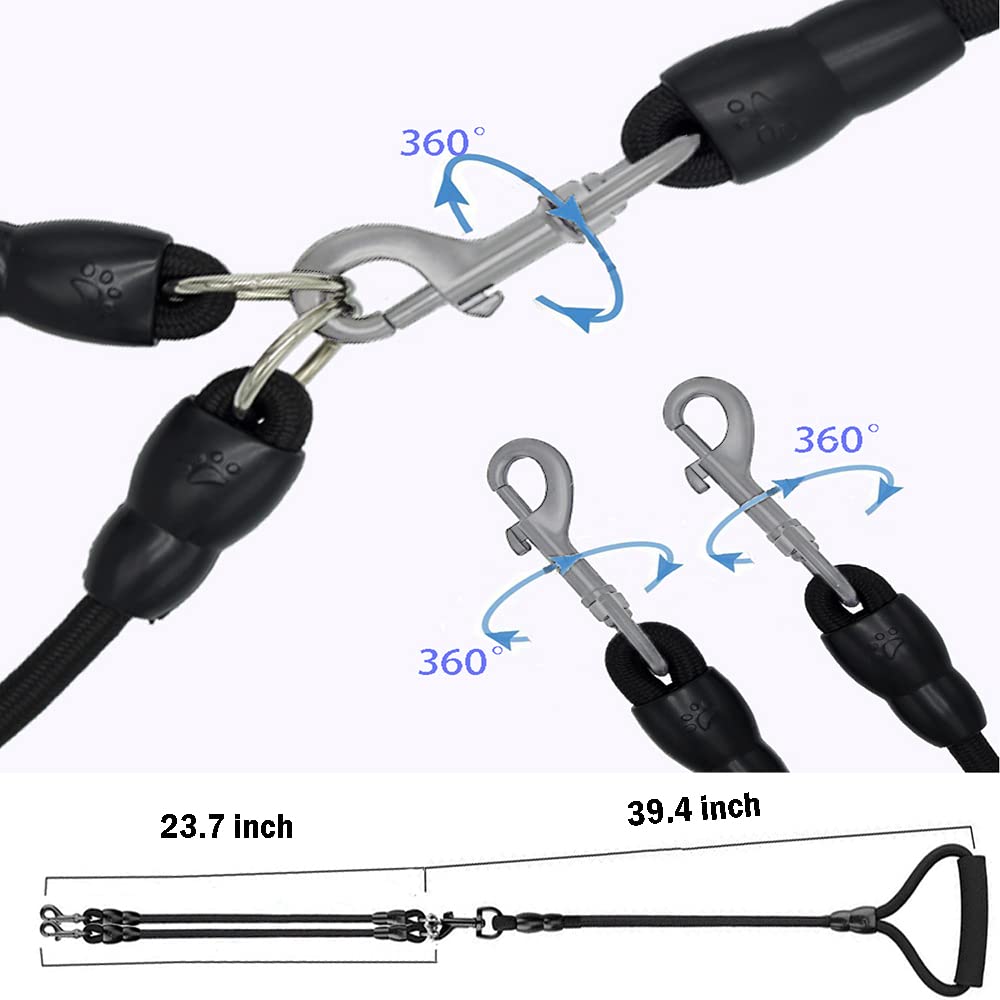 Double Dog Leash 3 Dog Leash Triple Dog Leash Heavy Duty Multiple Dog Leash For 2 Or 3 Dogs(6-40 Lbs),360°Swivel No Tangle,2-Way & 3-Way Interchangeable Dual Dog Leash With Hand-Protected Handle