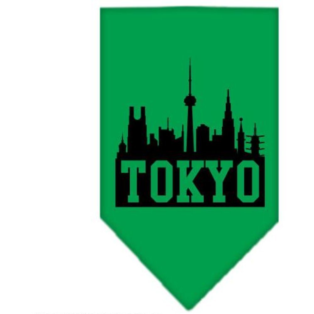 Pet and Dog Bandana Screen Printed, &quot;Tokyo Skyline&quot; Emerald Green Small