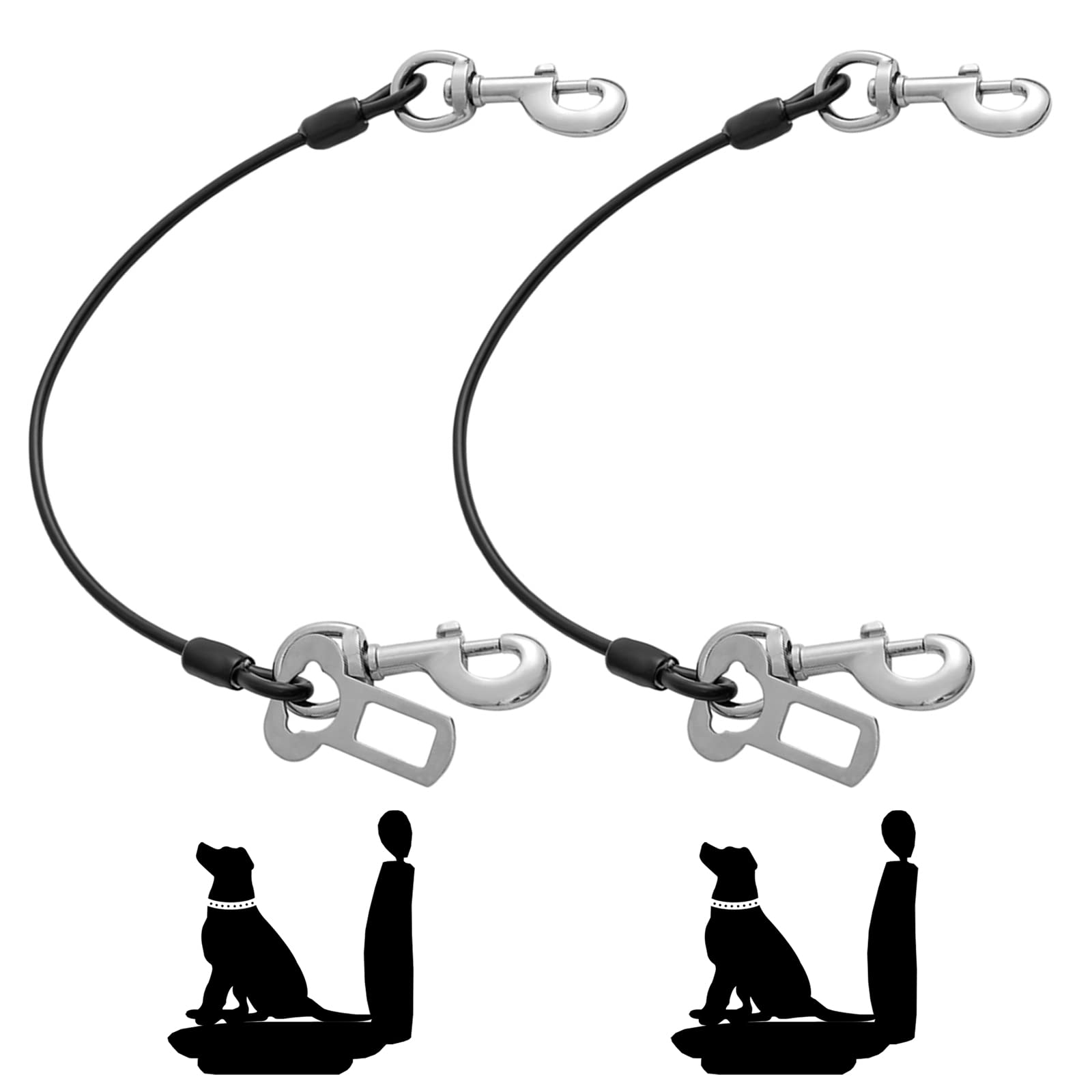 Mi Metty Dog Car Harnesses.2 Pack Dog Car Seatbelt Made Of Coated Wire Rope Safety Restraint No-Chew Tether Cable. Vehicle Harnesses With Double Clips And Latch Attachment.16 Inch/40 Cm, Black*2 Pack